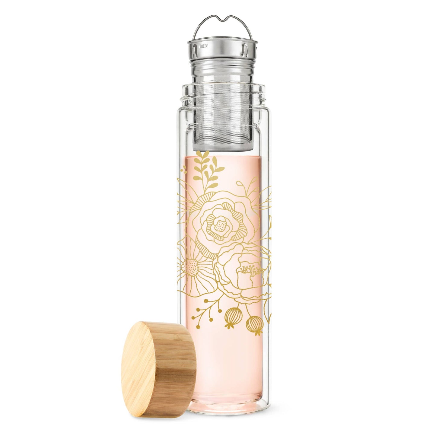 Blair™ Insulated Glass Travel Mug w/ Tea Infuser - Bouqet