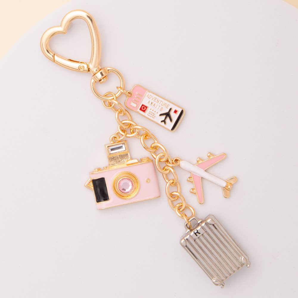 Bag Charm Keychain Featuring Heart Clasp with Enamel Trinket