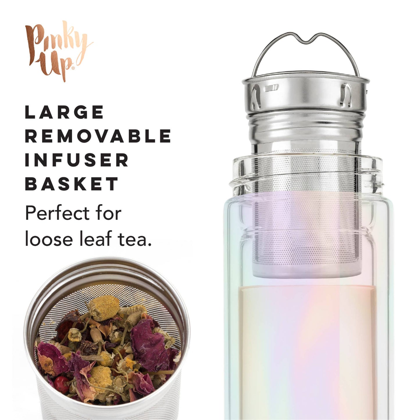 Blair™ Insulated Glass Travel Mug w/ Infuser - Iridescent