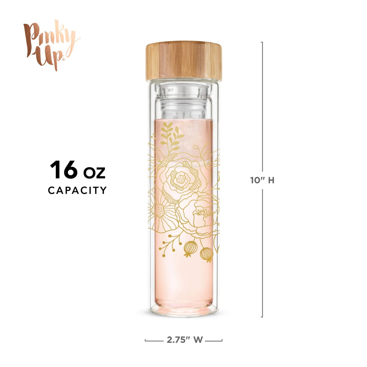 Blair™ Insulated Glass Travel Mug w/ Tea Infuser - Bouqet