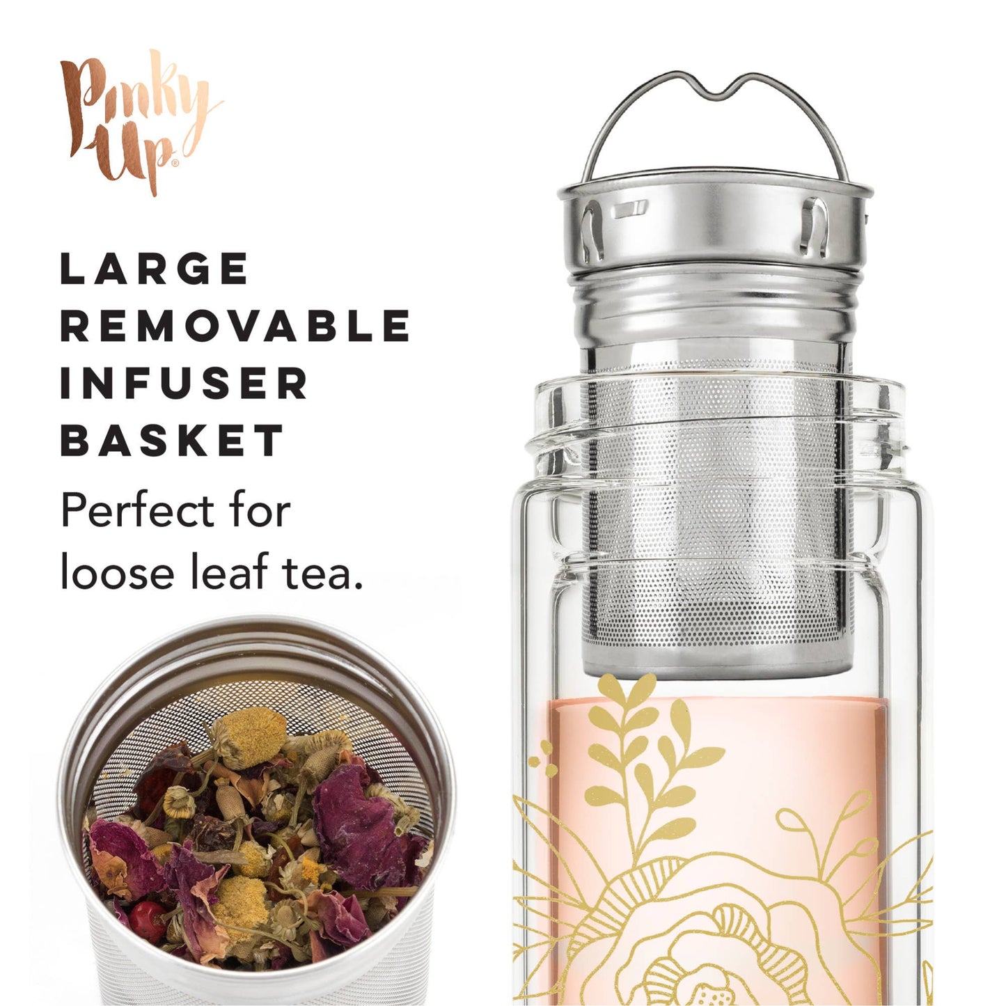 Blair™ Insulated Glass Travel Mug w/ Tea Infuser - Bouqet