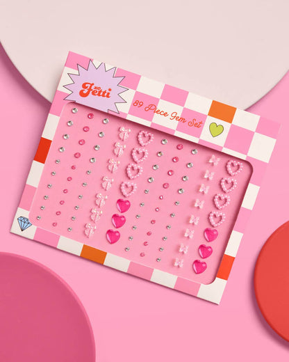 Bow + Heart Gem Set - 89 adhesive face gems, Festival, Bachelorette, Coquette