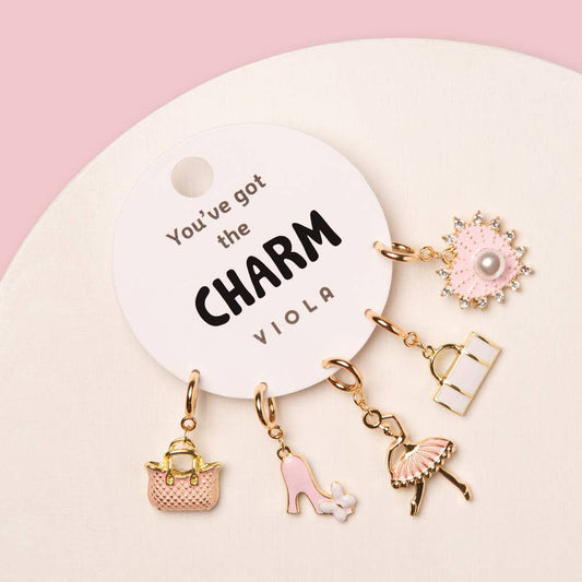 5-Pc Assorted Pink Fashion Theme Charm Set