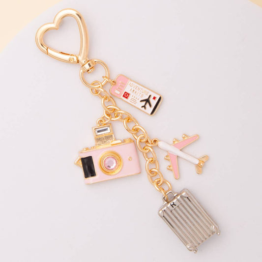 Bag Charm Keychain Featuring Heart Clasp with Enamel Trinket