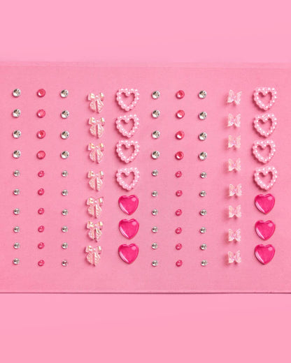 Bow + Heart Gem Set - 89 adhesive face gems, Festival, Bachelorette, Coquette