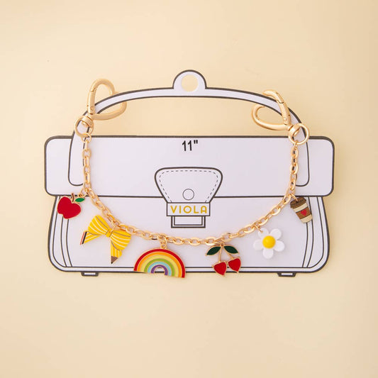 Happy Theme Enamel Bag Charm Chain with Heart Snap