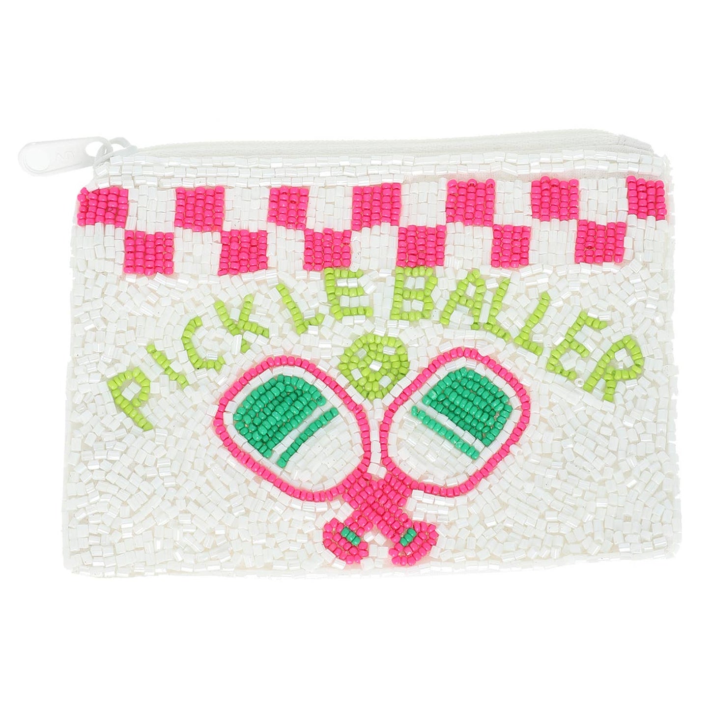 Pickle Baller Checkered Beaded Zipper Coin Bag