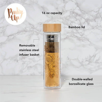 Blair™ Insulated Glass Travel Mug w/ Tea Infuser - Bouqet