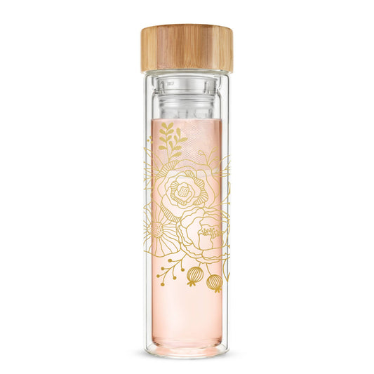 Blair™ Insulated Glass Travel Mug w/ Tea Infuser - Bouqet