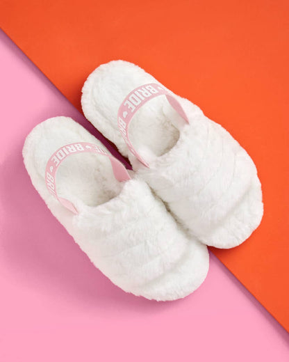White Bride Fur Slippers, Bach Party Accessory, Bridal Gift