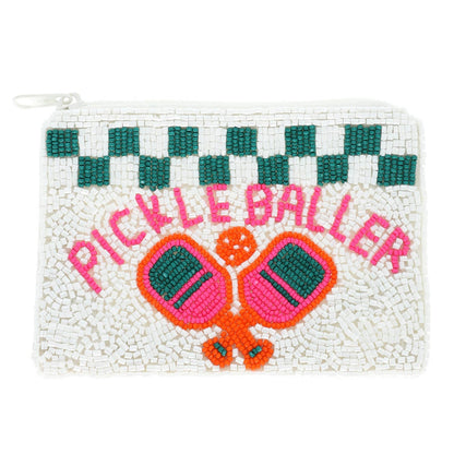 Pickle Baller Checkered Beaded Zipper Coin Bag
